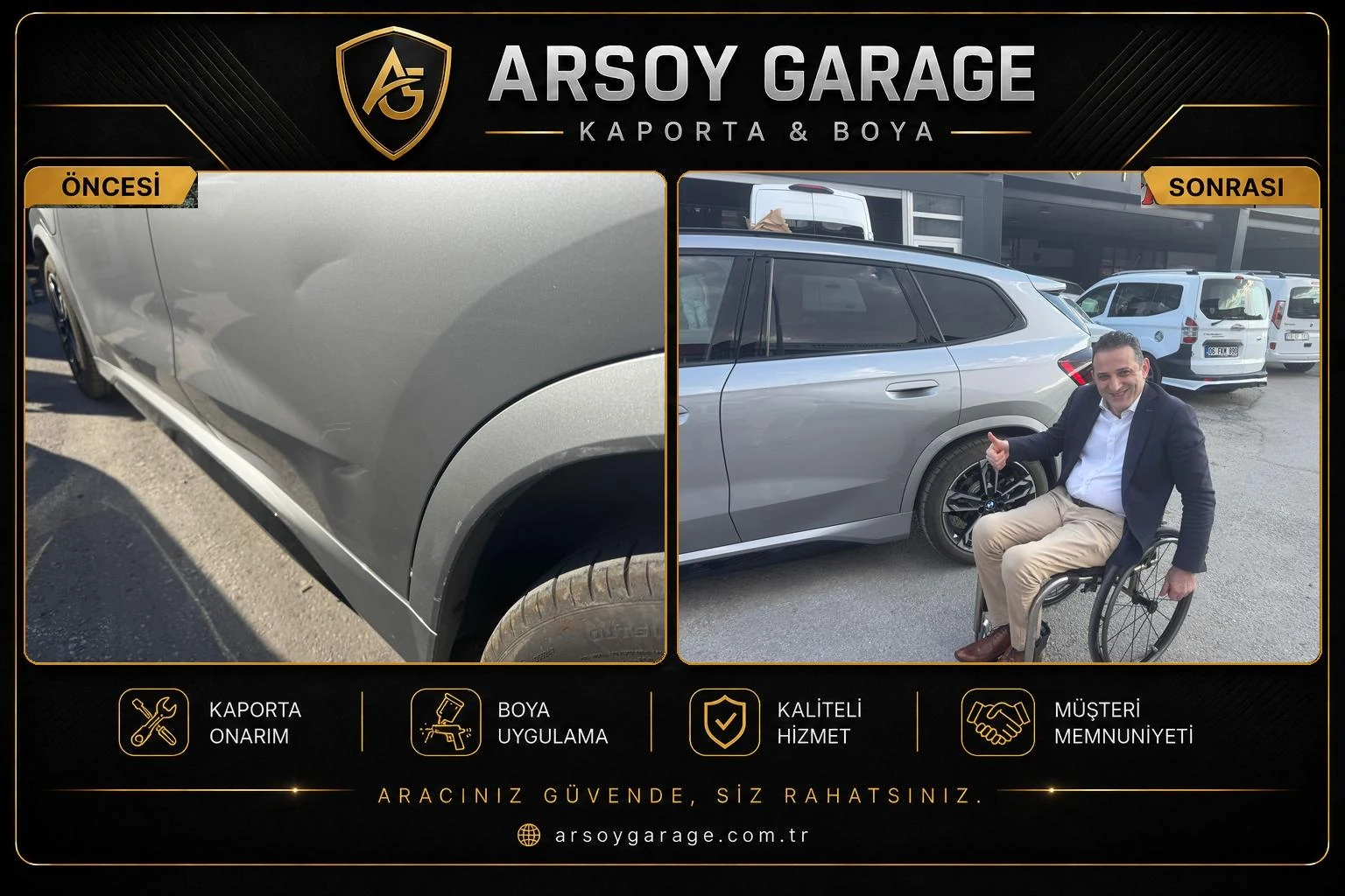 BMW yan panel göçüğü öncesi ve göçük onarımı sonrası